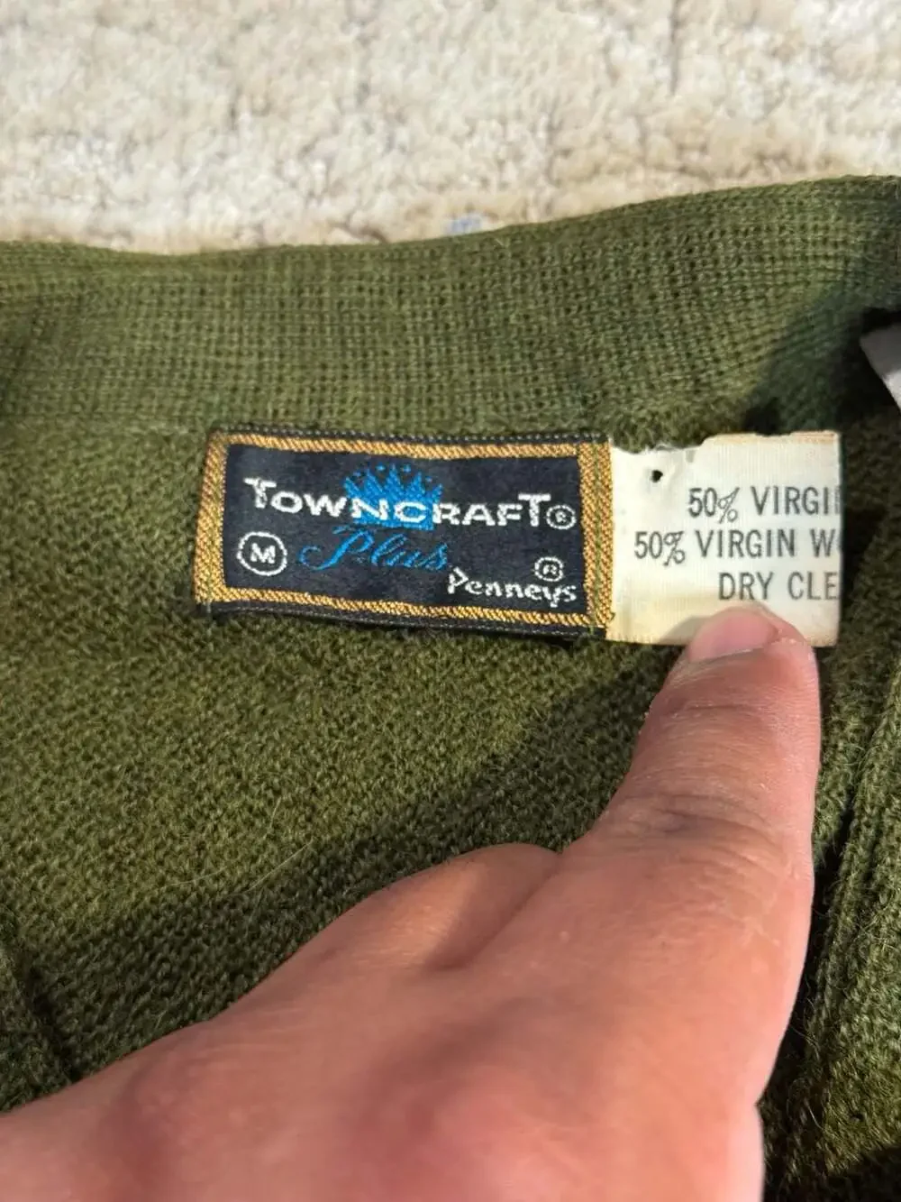 Vintage 1960s Towncraft Penneys Olive Green Alpaca and Worsted Wool Cardigan